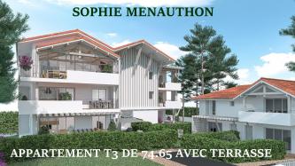 APPARTEMENT T3 DE  74.65 M2 AVEC TERRASSE DE 15.25 M2 + CELLIER + GARAGE ET PARKING
